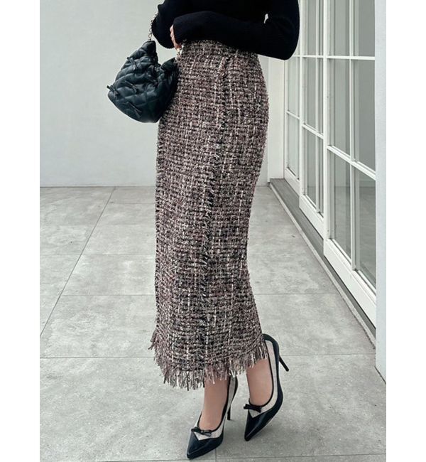 RESEXXY「【WEB限定】ツイードフリンジタイトスカート」|スカート|ブラウン