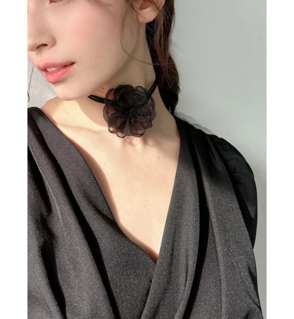 RESEXXY「フラワーモチーフシアーコサージュ」|ネックレス|ブラック