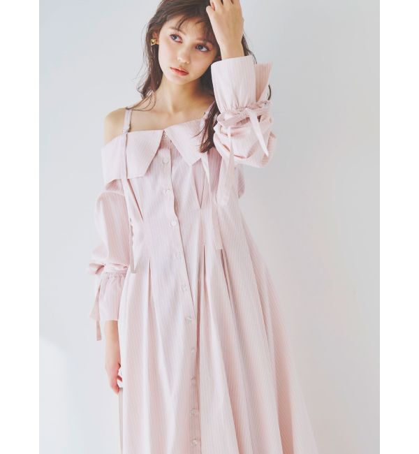 dazzlin「ウエストタックオフショルシャツワンピース」|ワンピース|
