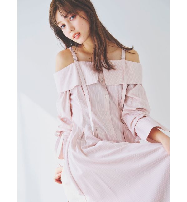 dazzlin「ウエストタックオフショルシャツワンピース」|ワンピース|