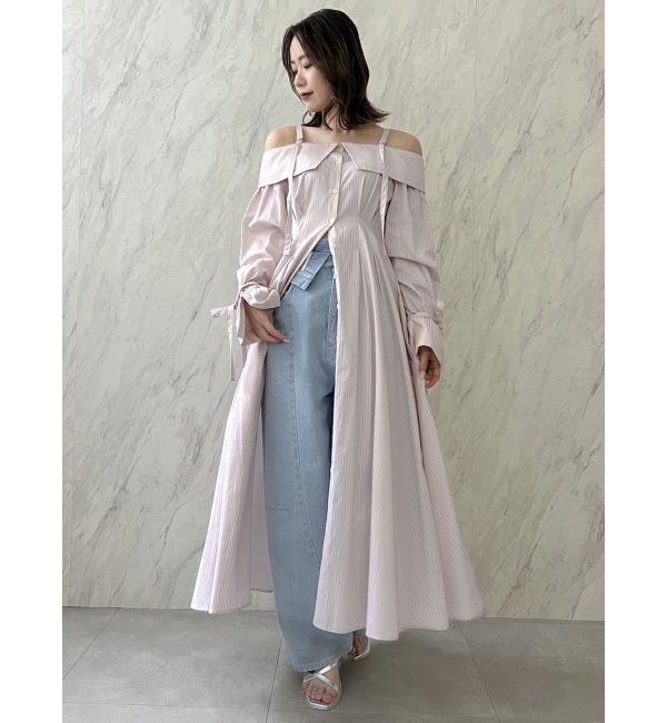 dazzlin「ウエストタックオフショルシャツワンピース」|ワンピース|