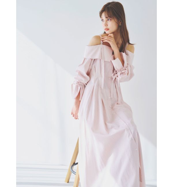 dazzlin「ウエストタックオフショルシャツワンピース」|ワンピース|