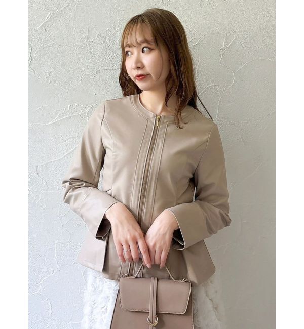 dazzlin「ウエストシェイプフェイクレザージャケット」|ライダースジャケット|