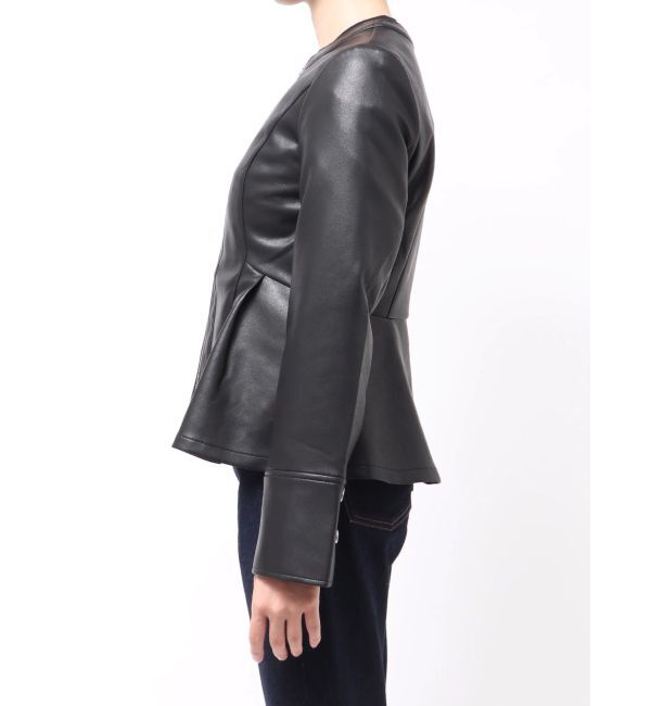 dazzlin「ウエストシェイプフェイクレザージャケット」|ライダースジャケット|