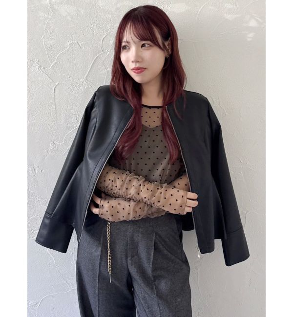 dazzlin「ウエストシェイプフェイクレザージャケット」|ライダースジャケット|