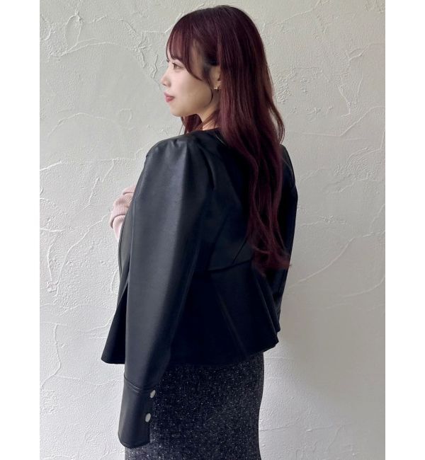 dazzlin「ウエストシェイプフェイクレザージャケット」|ライダースジャケット|