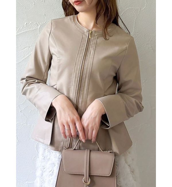 dazzlin「ウエストシェイプフェイクレザージャケット」|ライダースジャケット|ベージュ