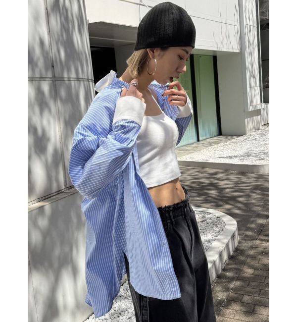 EMODA「バックルベルト2トーンシャツ」|シャツ・ブラウス|ブルー