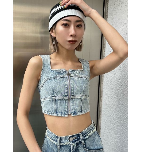 EMODA「フロントジップデニムビスチェ」|Tシャツ・カットソー|アイスブルー