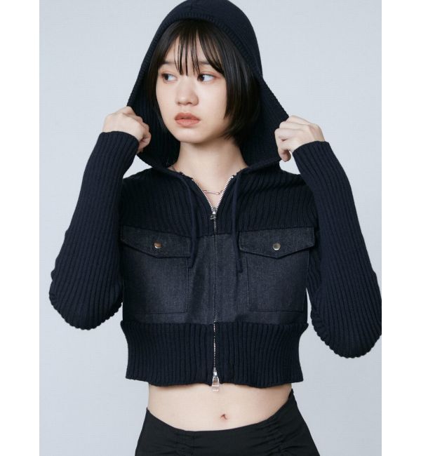 EMODA「ドッキングポケットニットパーカー」|ニット・セーター|ネイビー