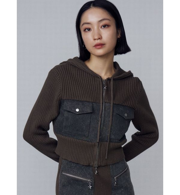 EMODA「ドッキングポケットニットパーカー」|ニット・セーター|カーキ