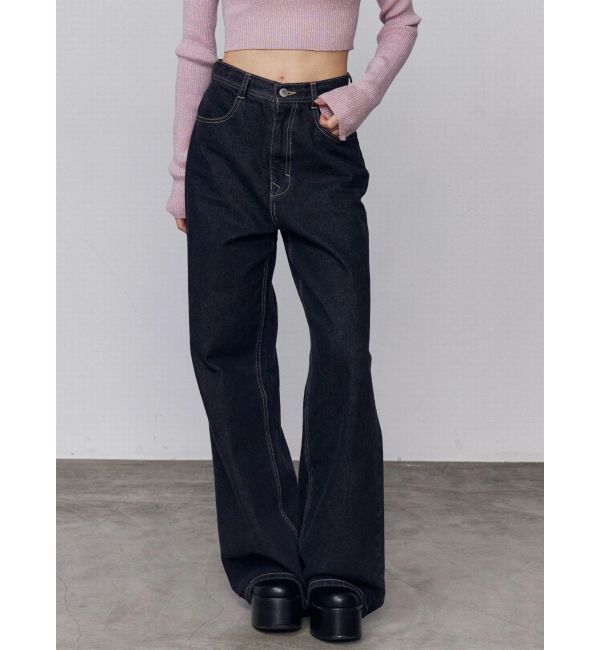 EMODA「ミッドワイドジャストウエストジーンズ」|デニム|