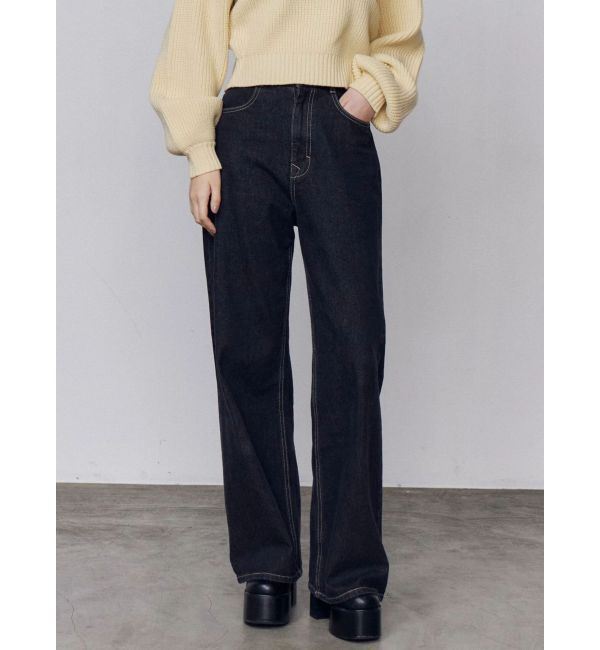 EMODA「ミッドワイドジャストウエストジーンズ」|デニム|