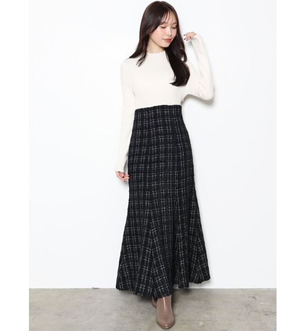 MERCURYDUO「異素材ドッキングバックレースアップニットワンピース」|ワンピース|