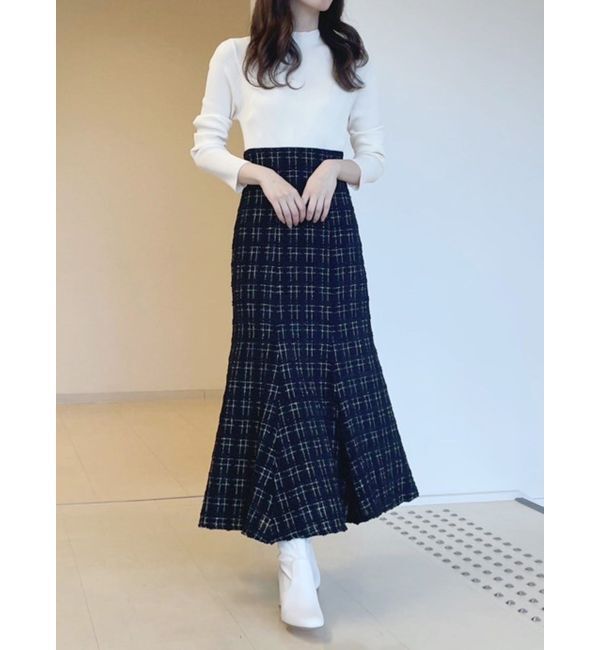 MERCURYDUO「異素材ドッキングバックレースアップニットワンピース」|ワンピース|