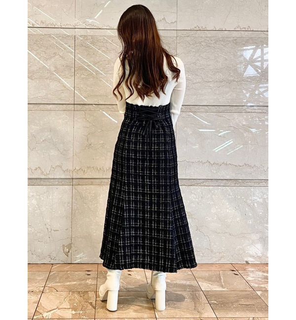 MERCURYDUO「異素材ドッキングバックレースアップニットワンピース」|ワンピース|