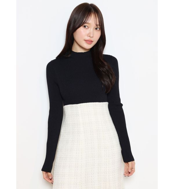 MERCURYDUO「異素材ドッキングバックレースアップニットワンピース」|ワンピース|