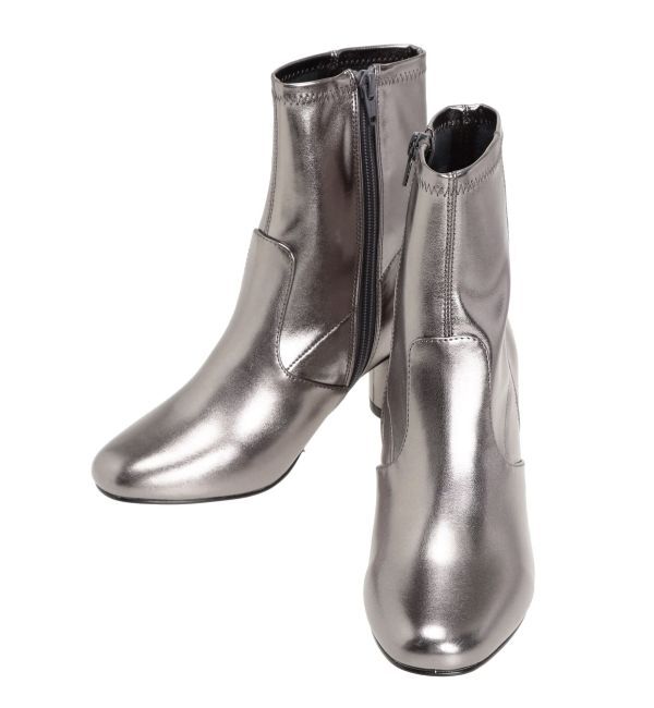 MERCURYDUO「フェイクレザーデザインヒールストレッチショートブーツ」|ショートブーツ|