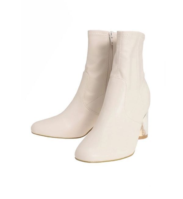 MERCURYDUO「フェイクレザーデザインヒールストレッチショートブーツ」|ショートブーツ|