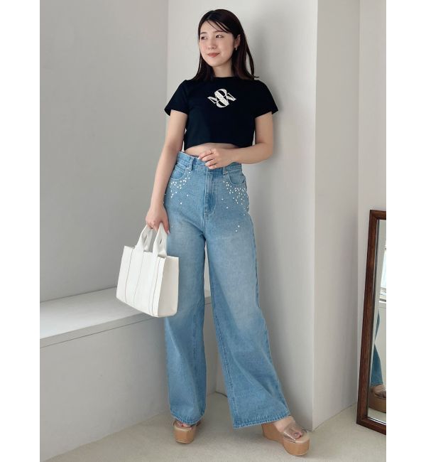 MERCURYDUO「クロップドパールロゴTシャツ」|Tシャツ・カットソー|