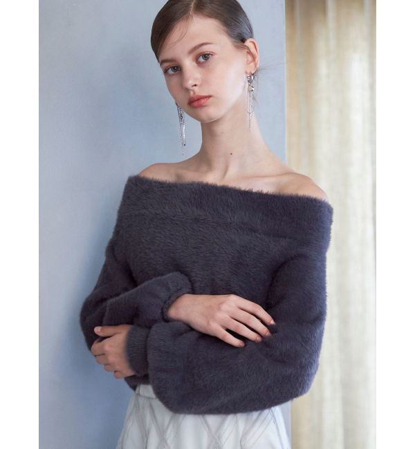 MERCURYDUO「オフショルミニシャギーニット」|ニット・セーター|