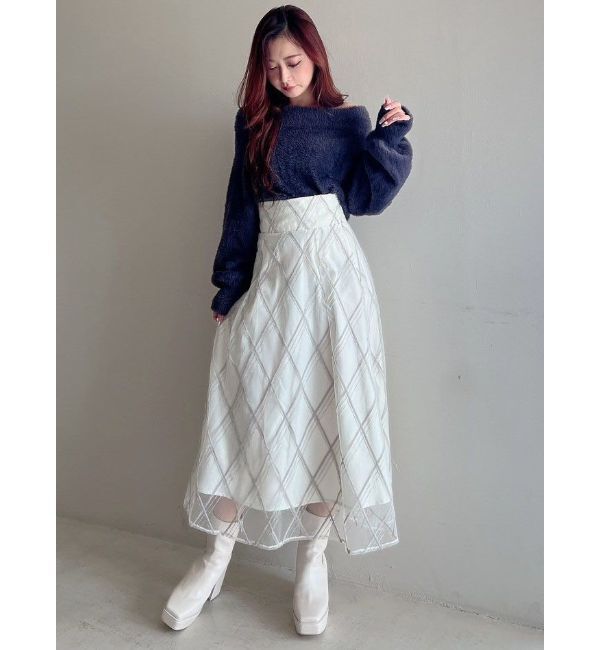 MERCURYDUO「オフショルミニシャギーニット」|ニット・セーター|