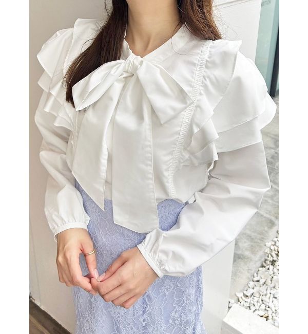 MERCURYDUO「2WAYオープンラッフルショルダーロングスリーブブラウス」|シャツ・ブラウス|オフホワイト