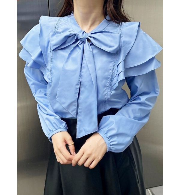 MERCURYDUO「2WAYオープンラッフルショルダーロングスリーブブラウス」|シャツ・ブラウス|ブルー