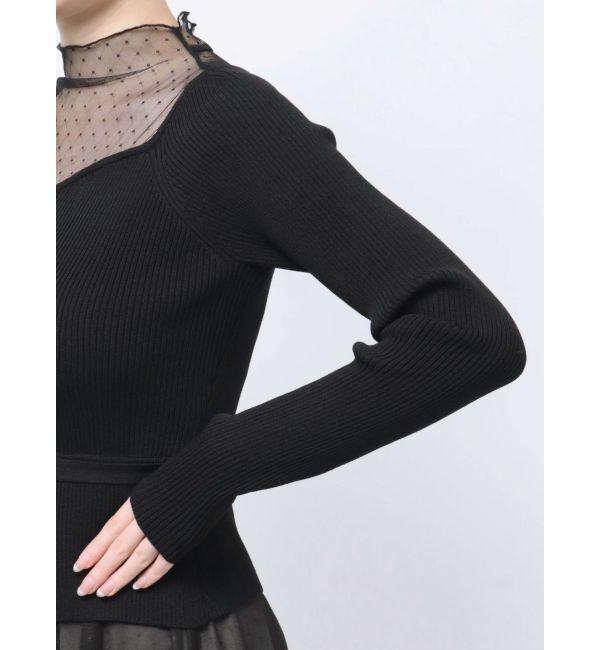 MERCURYDUO「ビットニットドットチュールドッキングワンピース」|ワンピース|