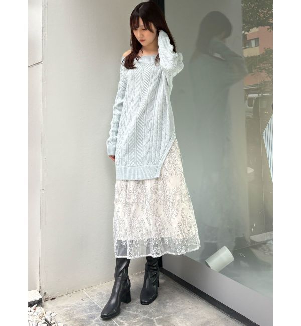 MERCURYDUO「レースドッキングケーブルニットワンピース」|ワンピース|