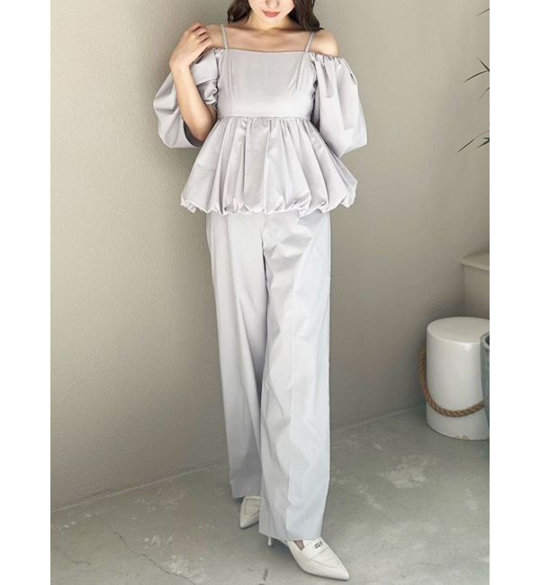 MERCURYDUO「タフタバルーンペプラムロンパース」|オールインワン|グレー