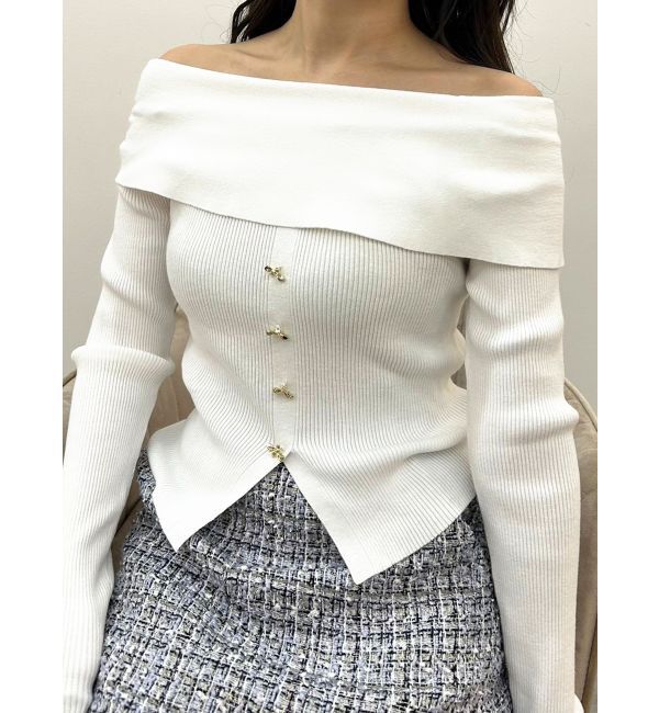 MERCURYDUO「2WAYオフショルデザインボタンニット」|ニット・セーター|オフホワイト