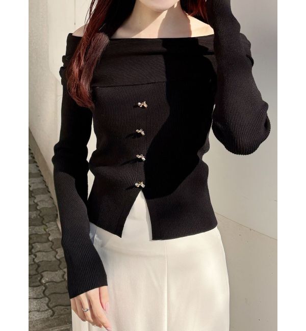 MERCURYDUO「2WAYオフショルデザインボタンニット」|ニット・セーター|ブラック