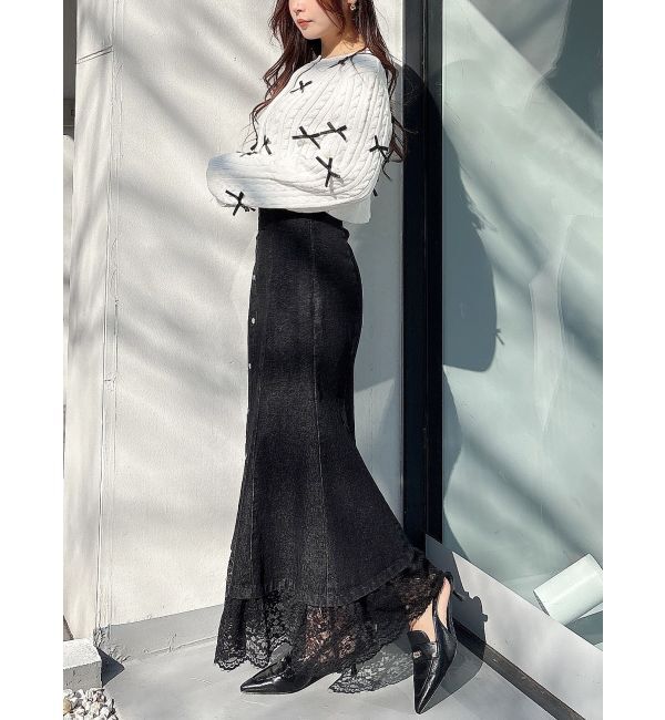 MERCURYDUO「配色リボンニットカーデ」|カーディガン|