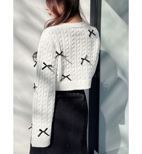 MERCURYDUO「配色リボンニットカーデ」|カーディガン|