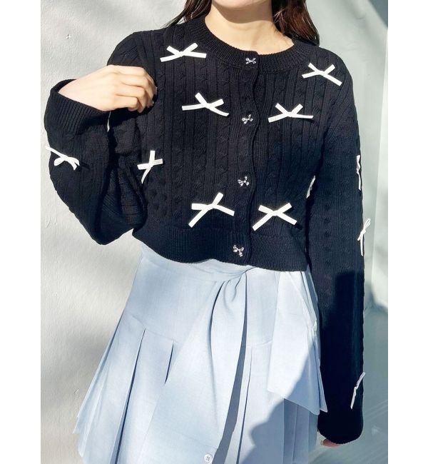 MERCURYDUO「配色リボンニットカーデ」|カーディガン|ブラック