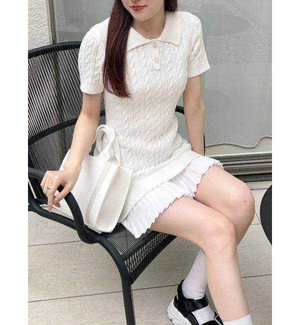MERCURYDUO「異素材プリーツドッキングポロニットミニワンピース」|ワンピース|