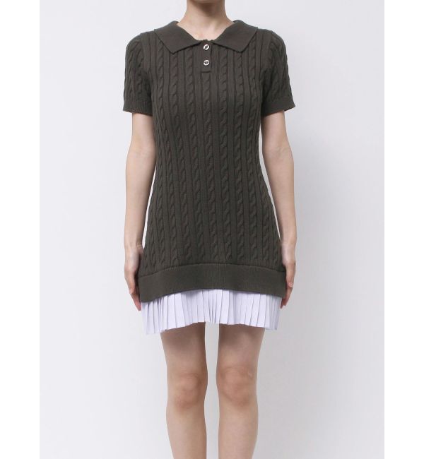 MERCURYDUO「異素材プリーツドッキングポロニットミニワンピース」|ワンピース|