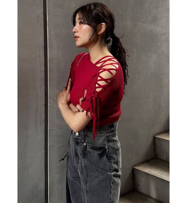 MURUA「レースアップハーフリブニット」|ニット・セーター|