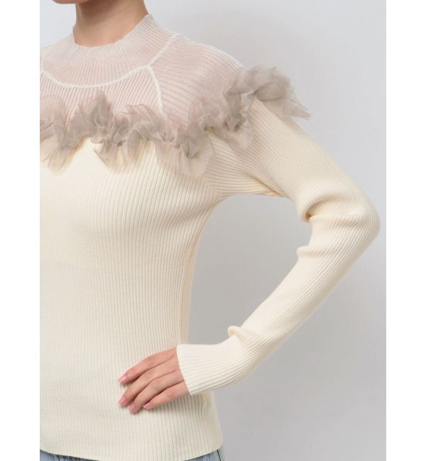 LAGUNAMOON「チュールフリルオフショルニットプルオーバー」|ニット・セーター|