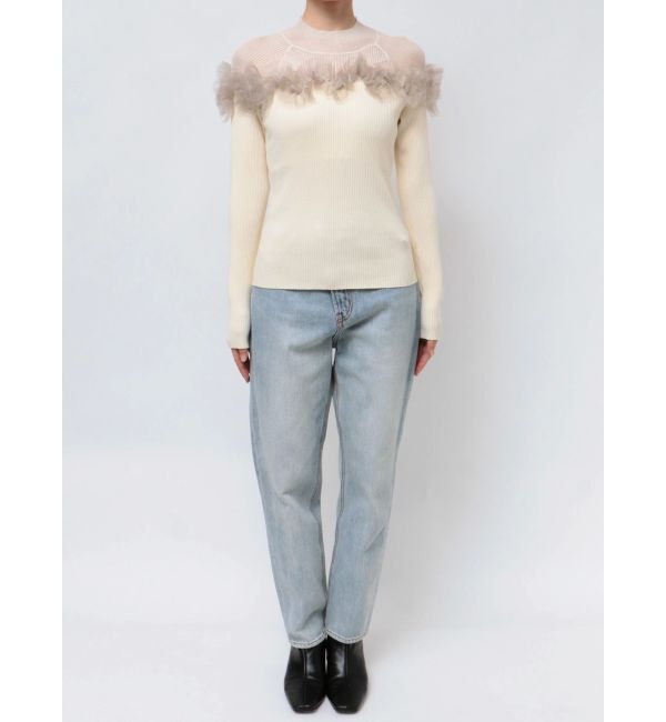 LAGUNAMOON「チュールフリルオフショルニットプルオーバー」|ニット・セーター|