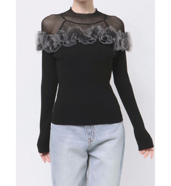 LAGUNAMOON「チュールフリルオフショルニットプルオーバー」|ニット・セーター|
