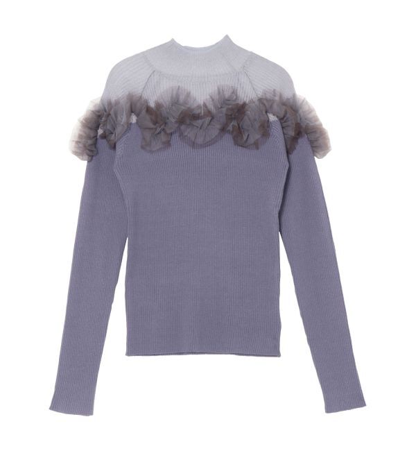 LAGUNAMOON「チュールフリルオフショルニットプルオーバー」|ニット・セーター|