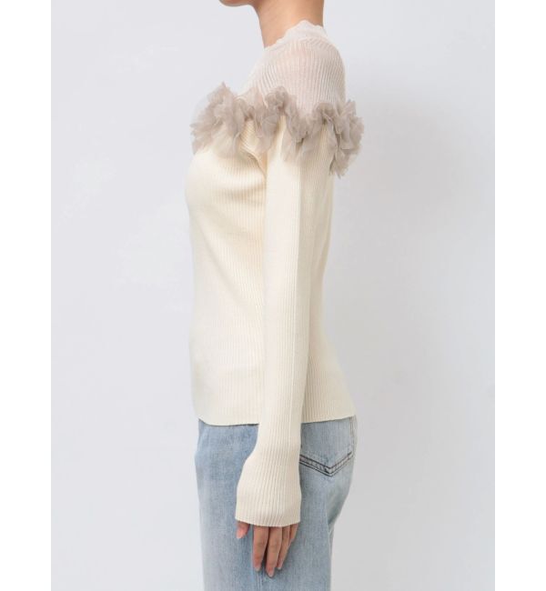 LAGUNAMOON「チュールフリルオフショルニットプルオーバー」|ニット・セーター|