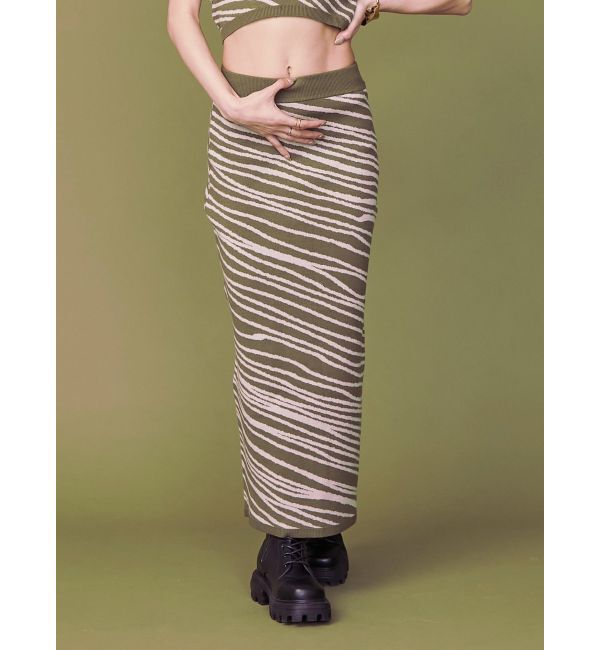 EVRIS「ジオメトリックニットスカート【セットアップ着用可能】」|スカート|カーキ