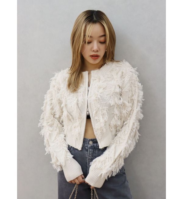 EVRIS「フリンジニットショートカーディガン」|カーディガン|ホワイト