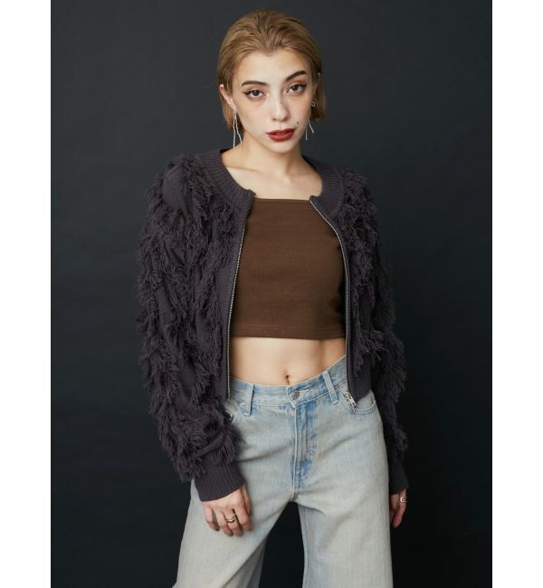 EVRIS「フリンジニットショートカーディガン」|カーディガン|