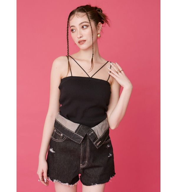 EVRIS「ウエストフラップデニムショートパンツ」|デニム|