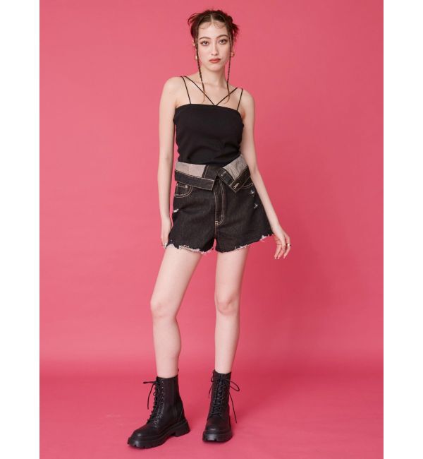 EVRIS「ウエストフラップデニムショートパンツ」|デニム|