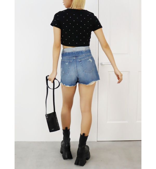 EVRIS「ウエストフラップデニムショートパンツ」|デニム|